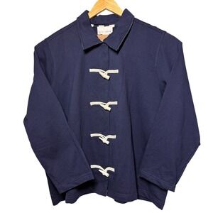 Sport Savvy 2X Navy Blue Toggle Front Jacket Duffle Style Casual Knit Cotton QVC